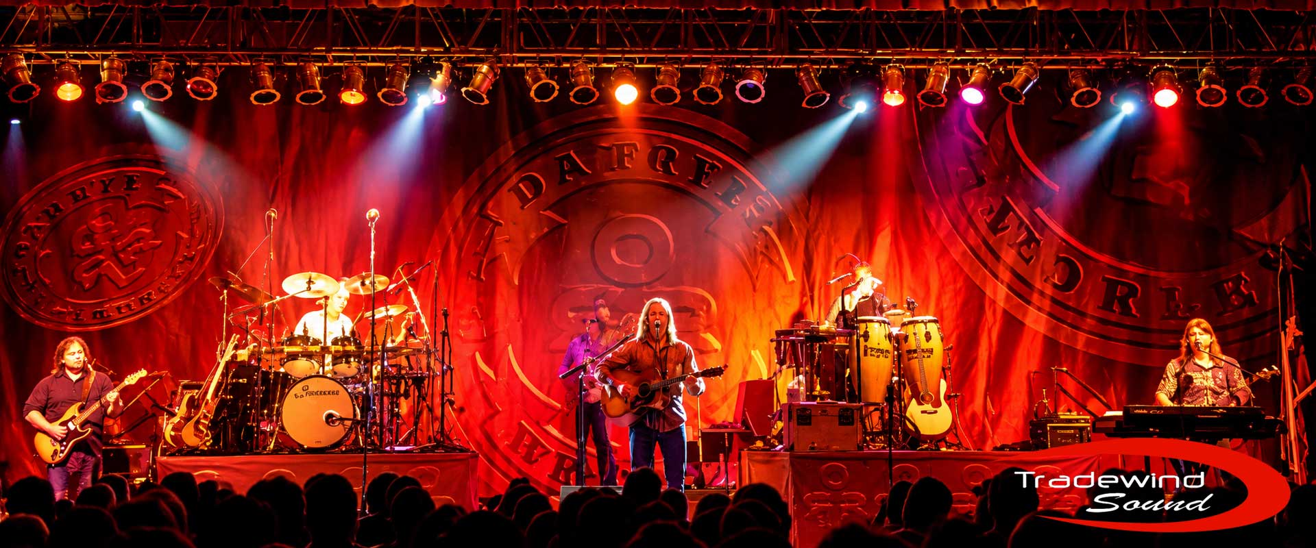 Full concert stage with lighting and production truss